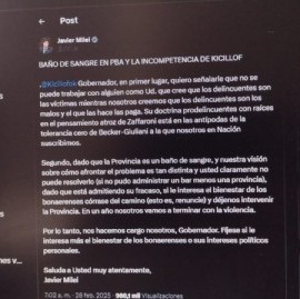 Milei duro con Kicillof: le pide que de un paso al costado e intervenir la provincia de Buenos Aires