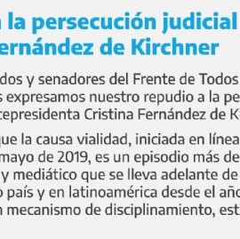 Fuerte respaldo de legisladoras y legisladores nacionales y bonaerenses a Cristina Kirchner